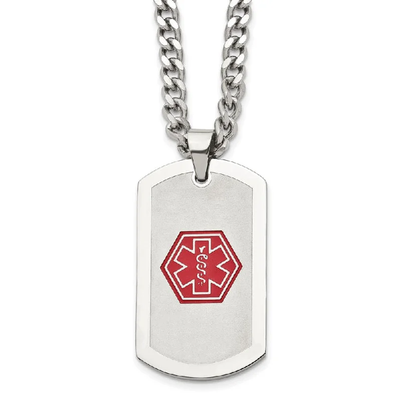 Stylish Necklace for Special Events-Stainless Steel Brushed Medical Dog Tag Necklace - 30 Inch