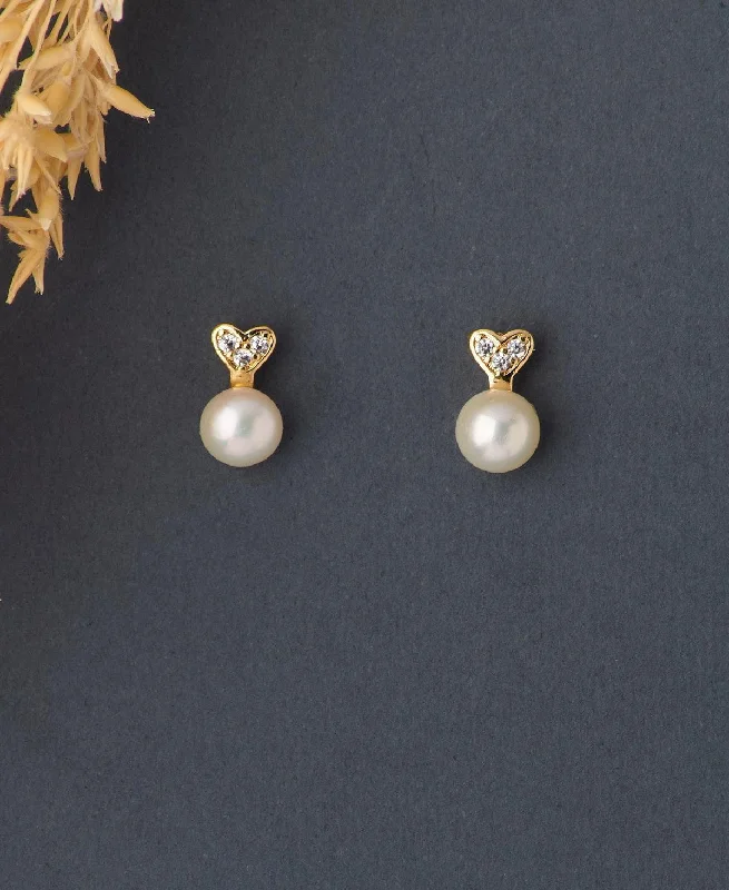 Long Silver Earrings-Pretty White Pearl Stud Earring