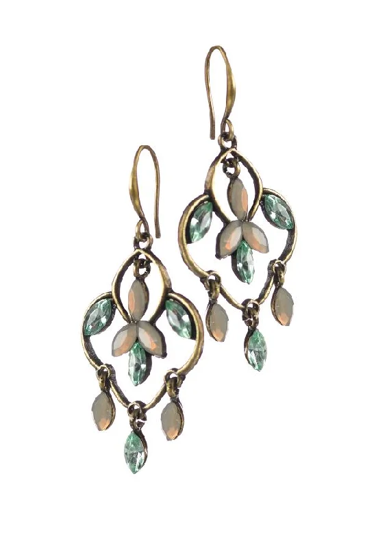 Geometric Earrings for Women-Hot Tomato Ode to Art Nouveau Earrings in Old Gold and Ash Green