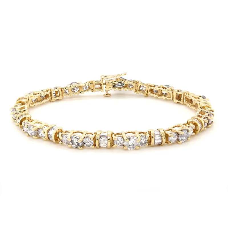 Beaded Charm Bracelet for Summer-YELLOW GOLD BRACELET WITH 98 DIAMONDS, 9.00 CT TW