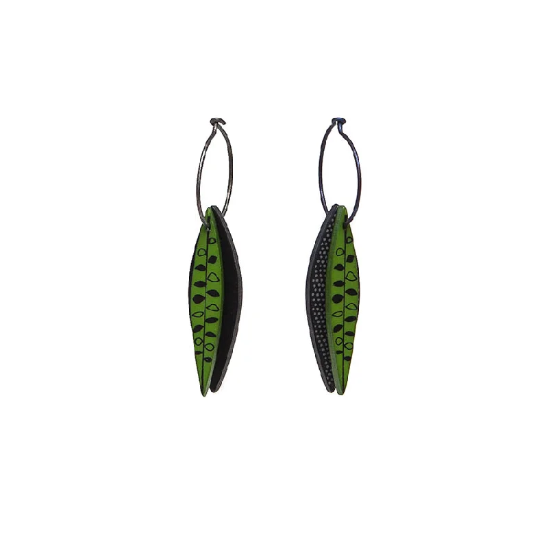 Classic Gold Earrings for Women-Lene Lundberg Black/Green Veined Leaf Earrings