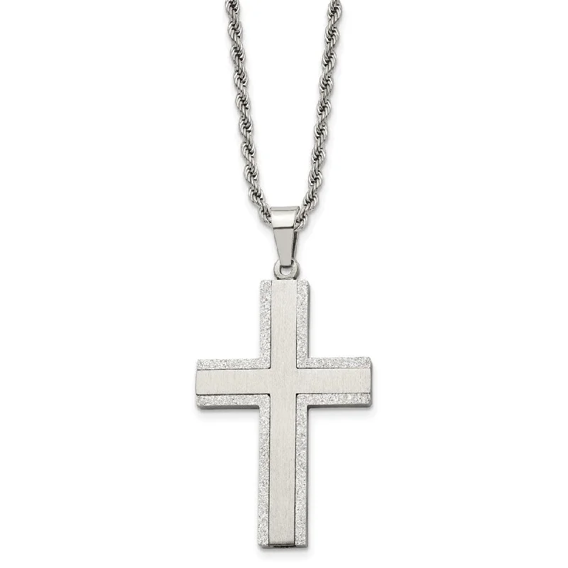 Gold Plated Necklace for Brides-Stainless Steel Laser Cut Edges Cross Necklace - 24 Inch