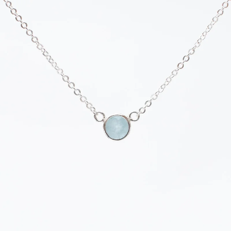 Chain Necklace for Men-Silver Aquamarine Comini Circle Stone Necklace