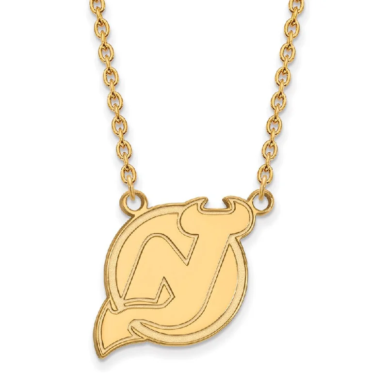 Elegant Necklace for Formal Wear-10k Yellow Gold NHL New Jersey Devils Large Necklace, 18 Inch