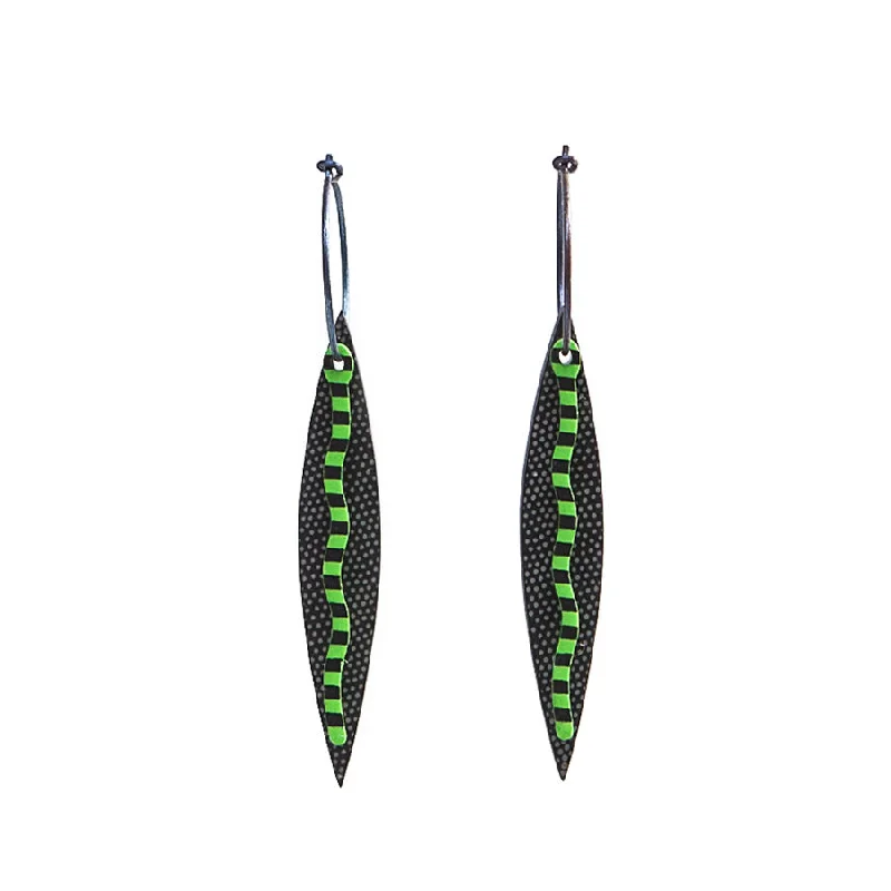 Elegant Pearl Earrings for Wedding-Lene Lundberg Narrow Double Black/Green Leaf Earrings