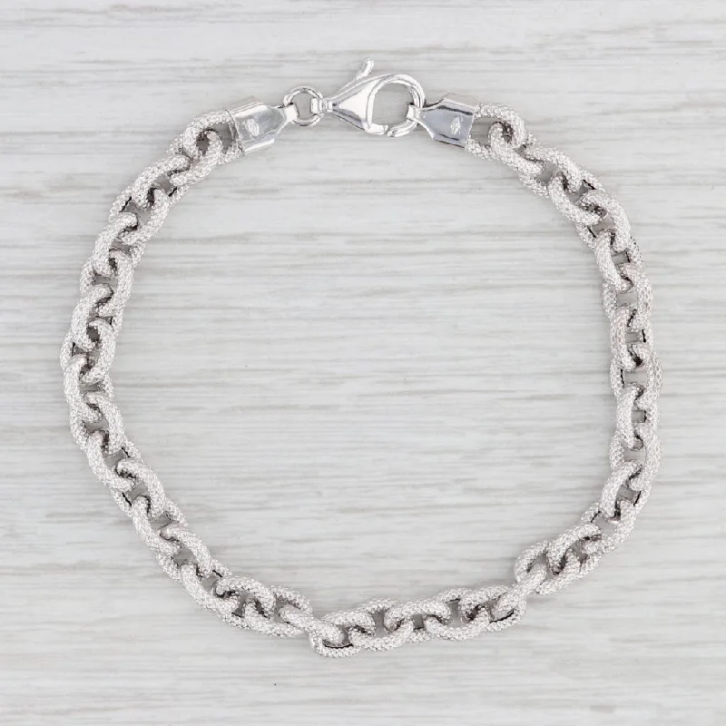 Custom Silver Name Bracelet for Personalized Gifts-7.25" Hammered Cable Chain Bracelet 18k White Gold Italy 6.1mm