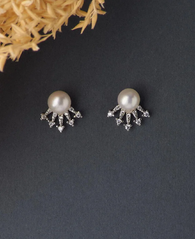 Bright Earrings for Daytime Looks-Trendy Pink Pearl Stud Earring