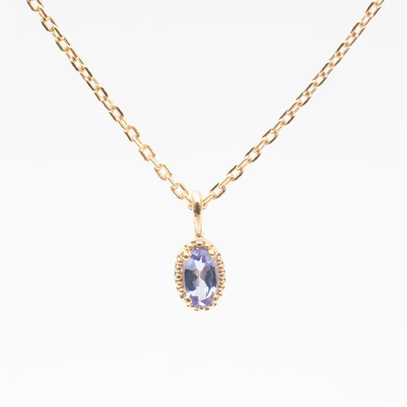 Handcrafted Silver Necklace for Gifts-Gold Vermeil Oval Milgrain Edge Tanzanite Necklace