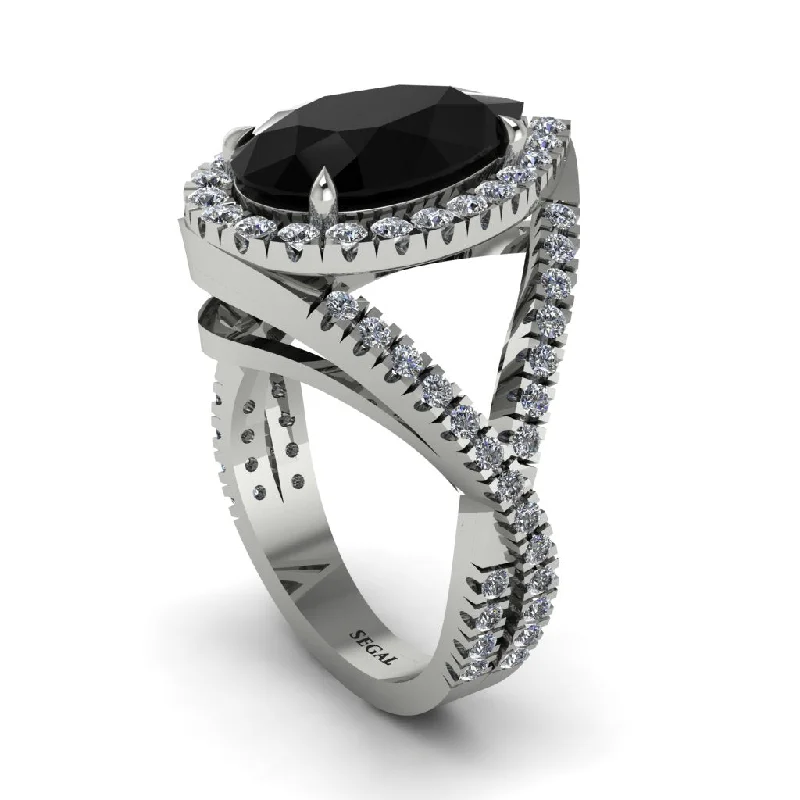 Classic Diamond Ring for Engagement-Infinity Style Shank Halo Pear Black Diamond Engagement Ring - Janelle No. 9