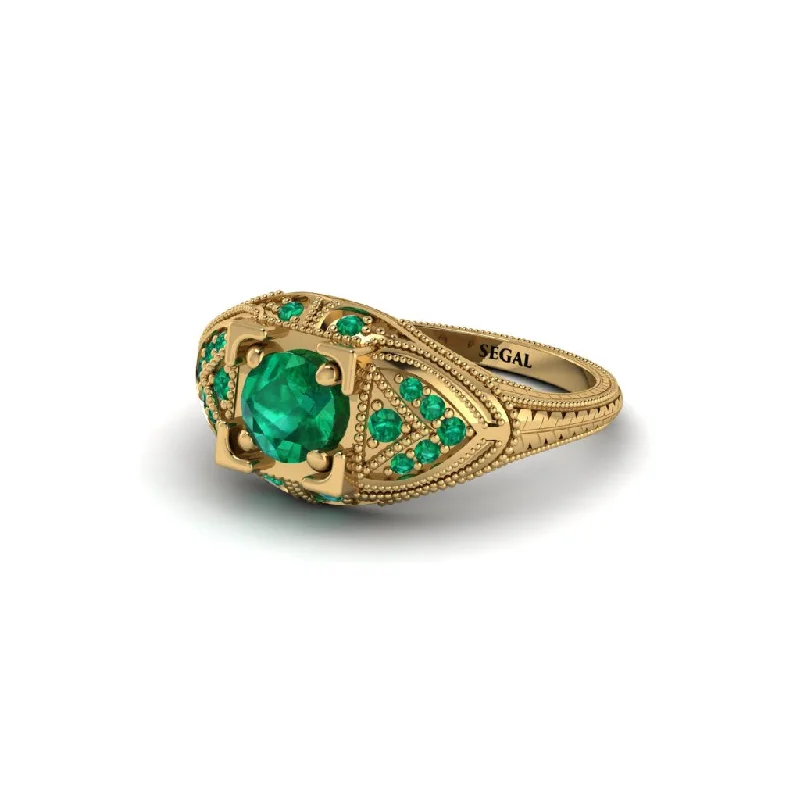 Simple Titanium Wedding Band-Round Emerald Filigree Art Deco Vintage Engagement Ring - Bree No. 19