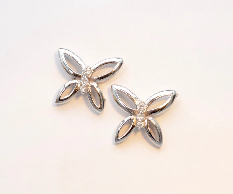 Handcrafted Gemstone Earrings-14K White Gold and Diamond Butterfly Earrings