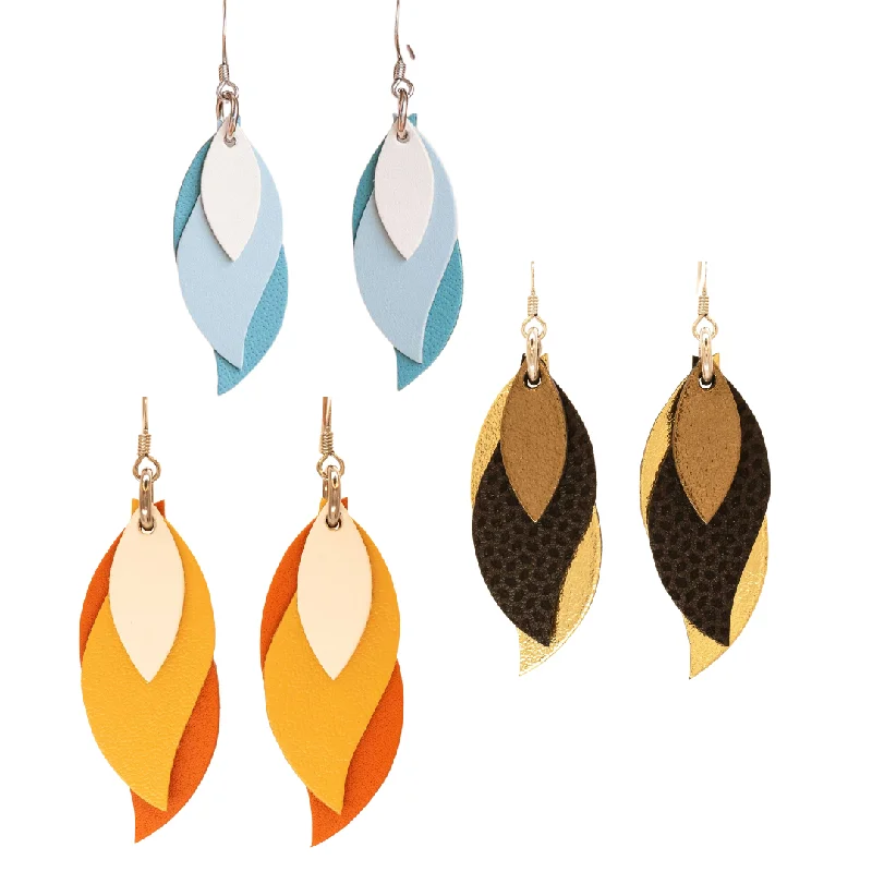 Handmade Hoop Earrings for Women-KI & Co - Leather Leaf Earrings Various