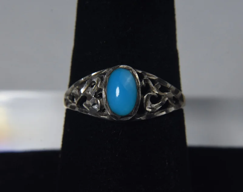 Chunky Gemstone Ring for Statement-Sterling Silver Turquoise Ring - Size 7.75