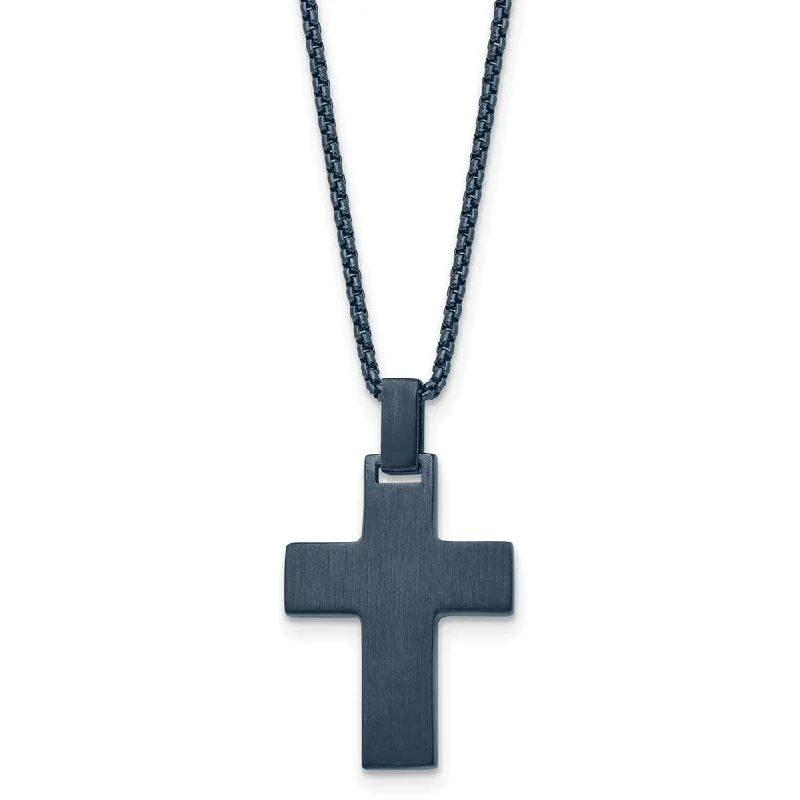 Handcrafted Necklace for Gifts-Dark Gray Plated Stainless Steel Small Brushed Cross Necklace, 22 Inch