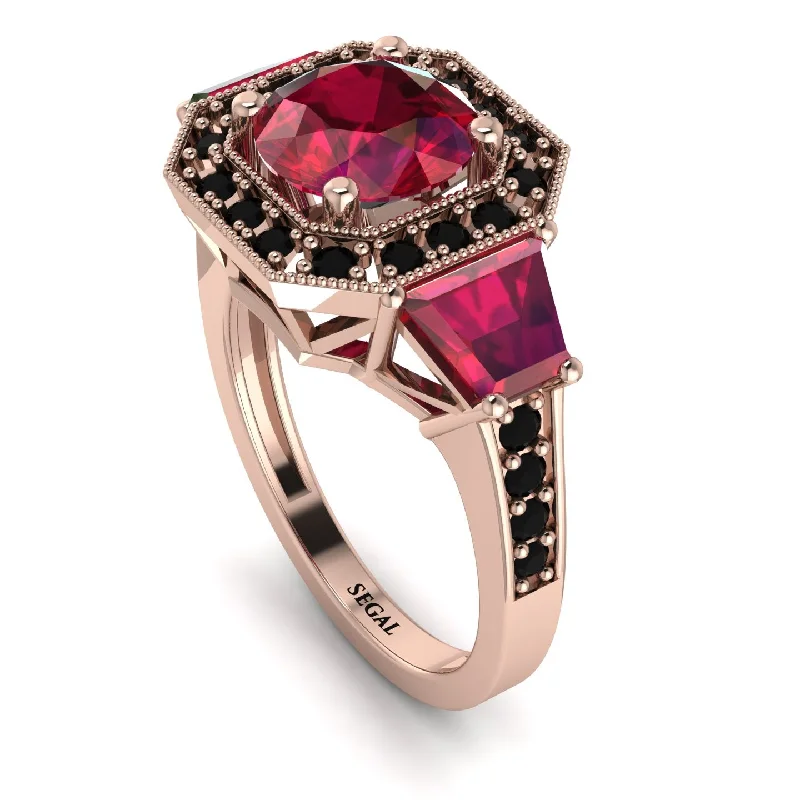 Classic Gold Wedding Ring-Modern Halo Princess Cut Ruby Stone Engagement Ring - Doris No. 41