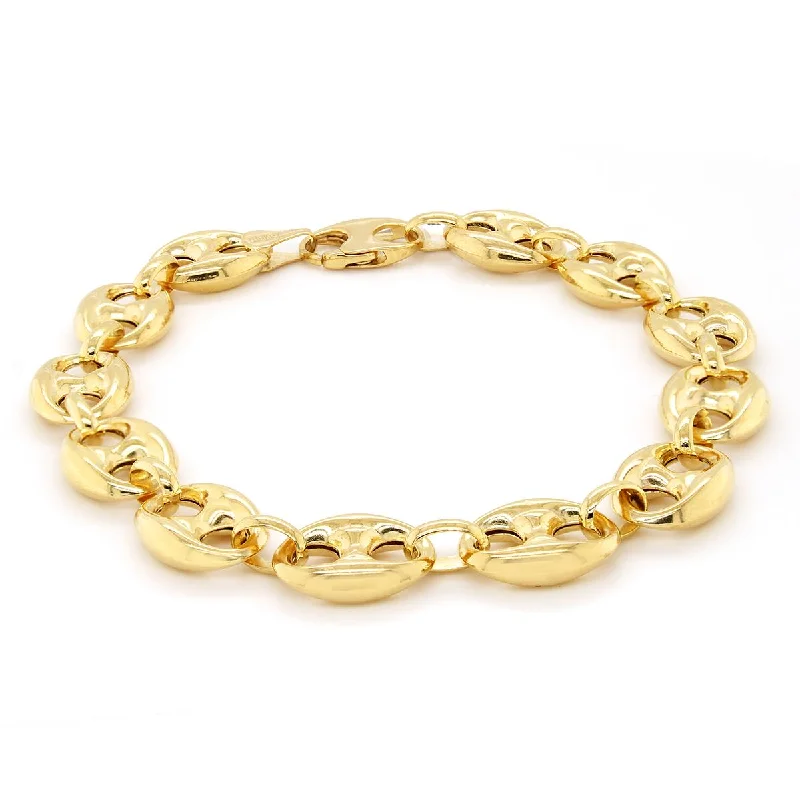 Vintage Bangle Bracelets for Brides-YELLOW GOLD PUFFED GUCCI-STYLE CHAIN BRACELET, 10MM