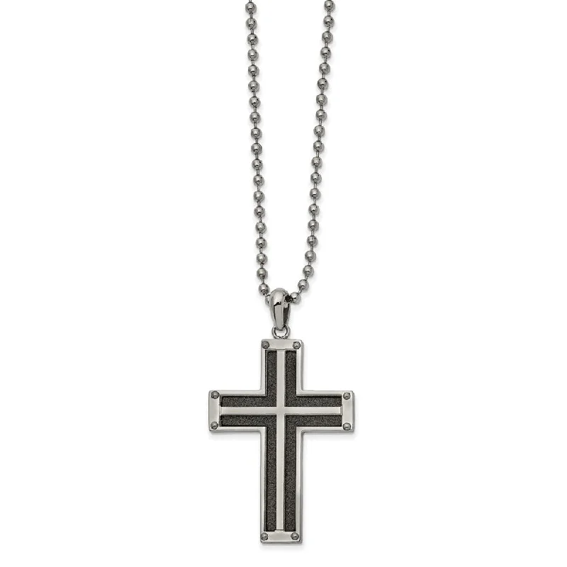 Personalized Necklace with Charm-Stainless Steel Black Plated Polished Laser Cut Cross Necklace, 22 In