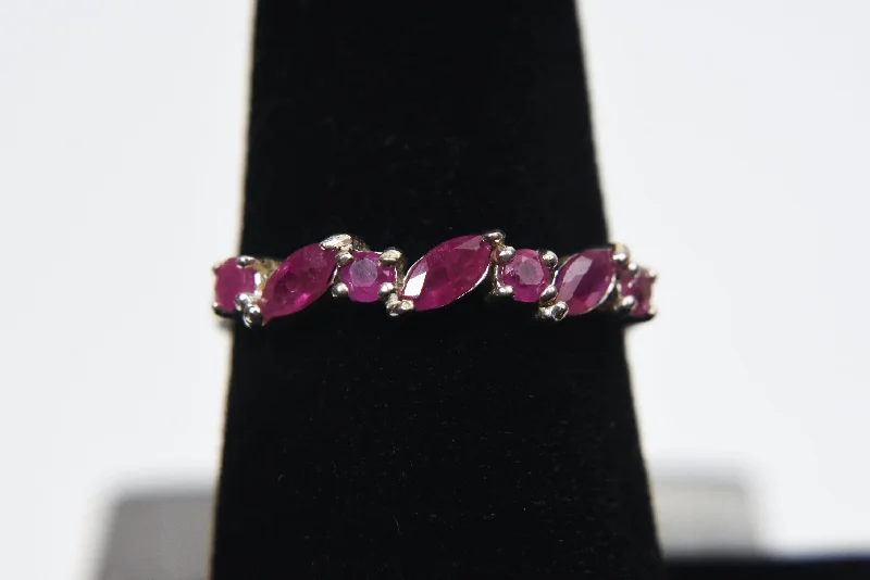 Stackable Rings for Women-Sterling Silver Rubies Ring - Size 7