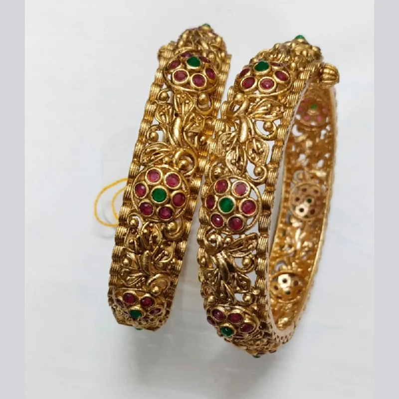 Simple Silver Bangles for Wedding Wear-Niyansh Bangles Pota Stone Gold Plated Bangles Set - 11241013