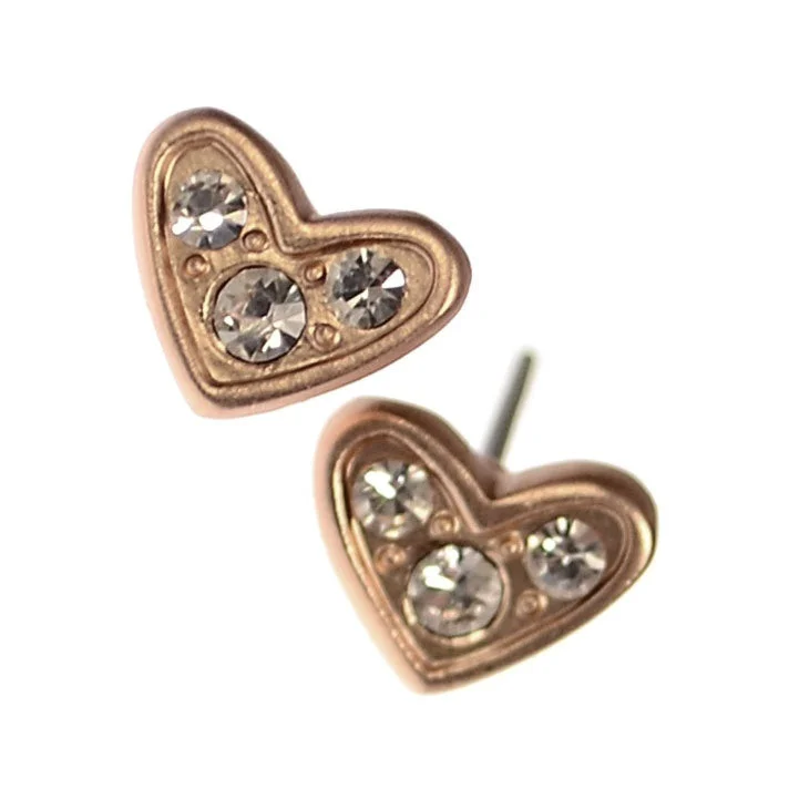 Gorgeous Earrings for Bridesmaids-Hot Tomato Triptych Crystal Matt Gold Heart Stud Earrings