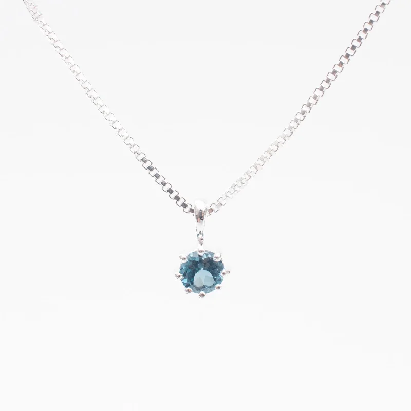 Personalized Name Pendant Necklace-Silver Round Claw Set London Blue Topaz Necklace