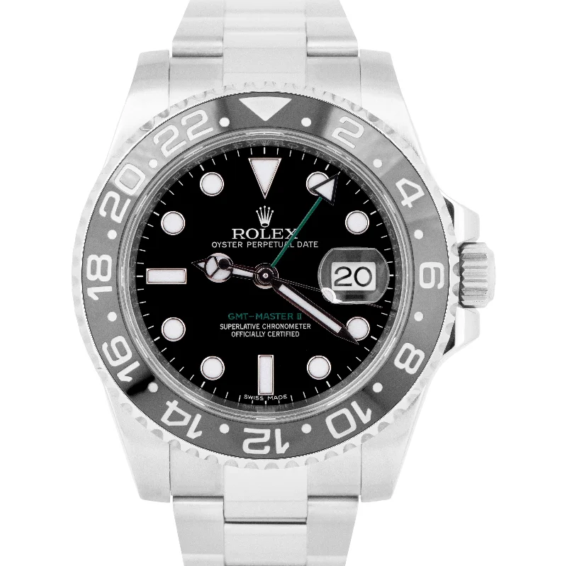 Men's Watches with Classic Leather Straps-MINT PAPERS Rolex GMT-Master II Black 40mm Ceramic Date Watch 116710 LN B+P