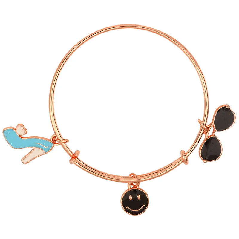 Simple Gold Bangles for Casual Wear-Mahi Gogal, Smiley & Sandal Shaped Rose Gold Plated Enamel Work Charm Bracelet for Girls (BRK1100871Z)