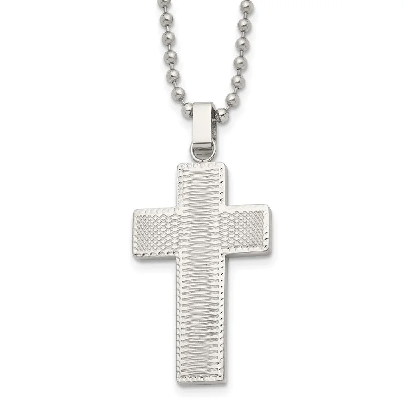 Dazzling Necklace for Special Events-Men's Stainless Steel Polished Laser Cut Cross Necklace, 22 Inch