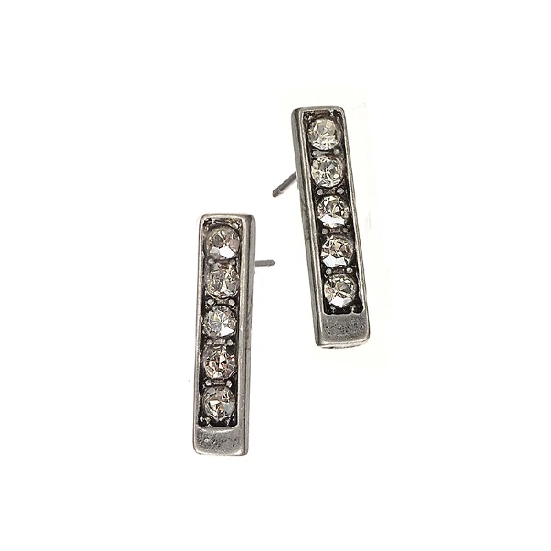 Simple Silver Earrings for Casual Style-Hot Tomato Silver Totem Studs with Five Clear Crystals Earrings