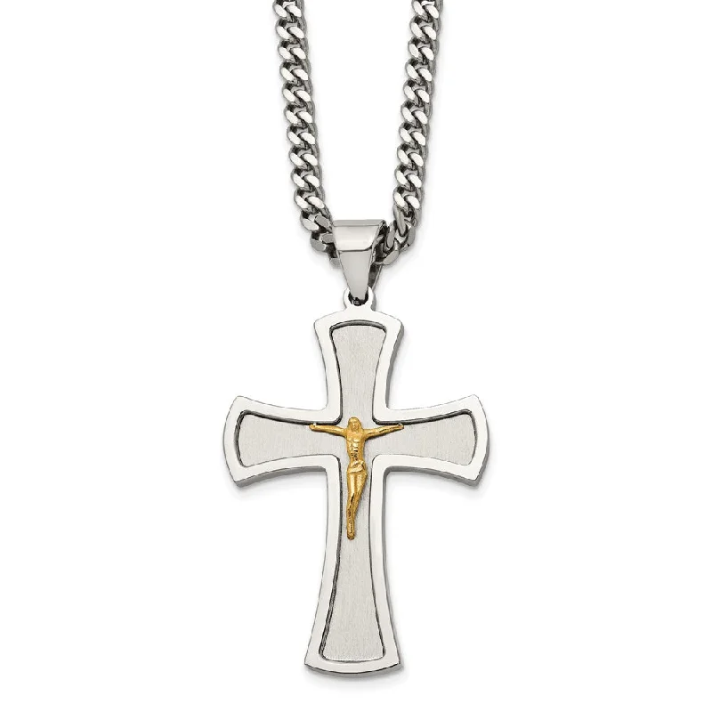 Simple Silver Pendant Necklace-Stainless Steel & Gold Tone XL Crucifix Maltese Cross Necklace, 24 In