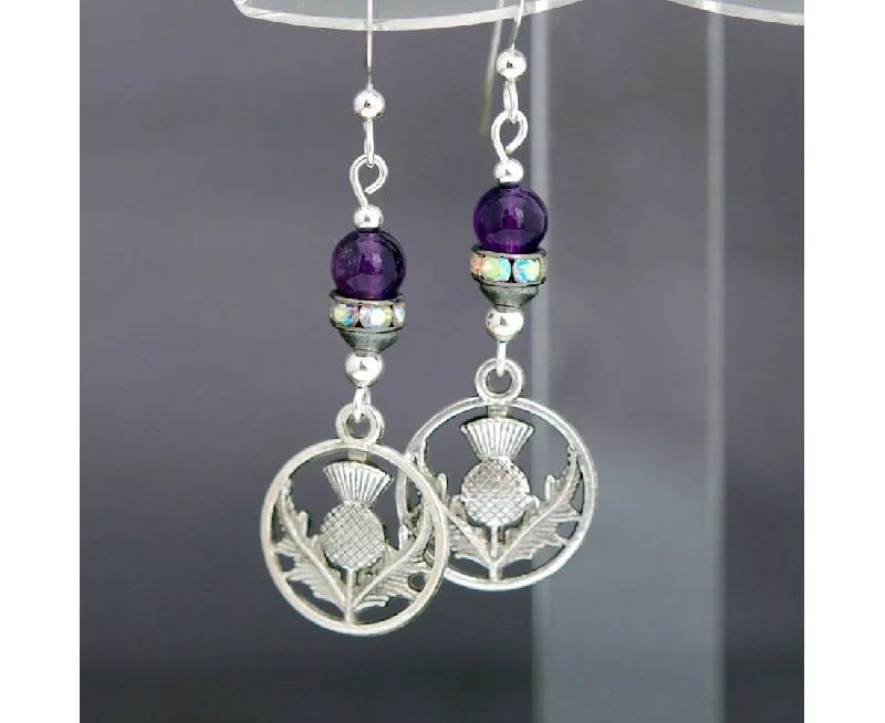 Elegant Earrings for Formal Wear-Cruthú Scottish Thistle with Amethyst Earrings