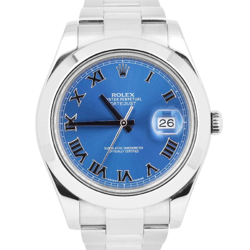 Best Watches for Adventure and Hiking-MINT PAPERS Rolex DateJust II 41mm AZZURRO BLUE Roman Smooth Oyster 116300 BOX