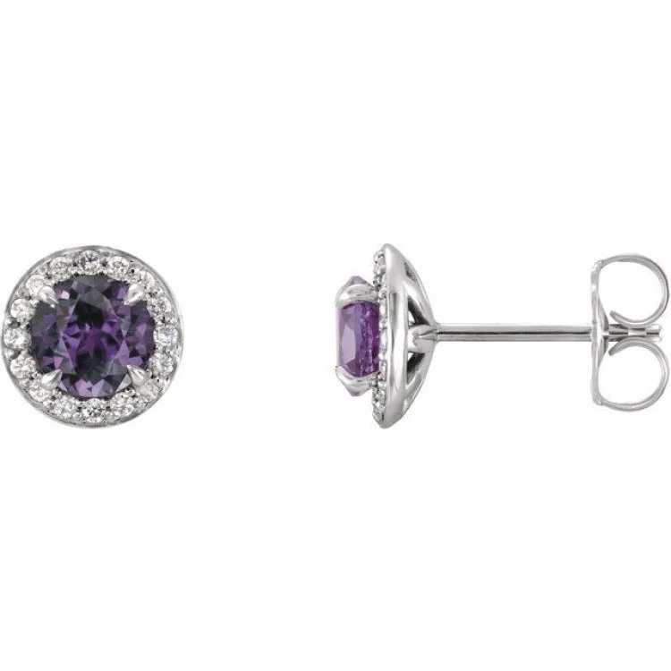 Fun Earrings for Day to Day Wear-14K White 4 mm Lab-Grown Alexandrite & 1/10 CTW Natural Diamond Earrings