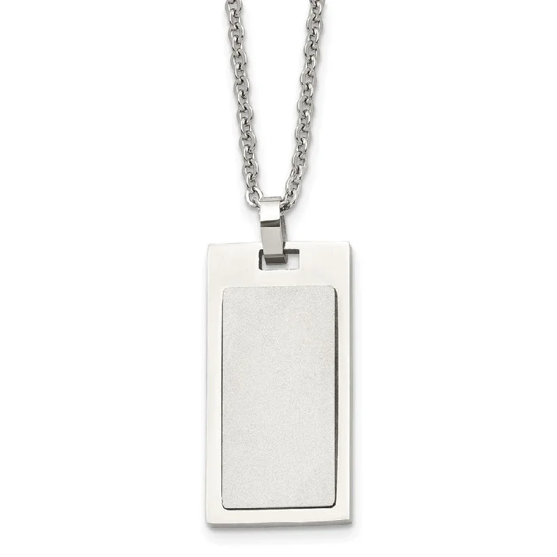 Choker Necklace with Charm-Men's Stainless Steel Small Rectangle Dog Tag Necklace, 22 Inch