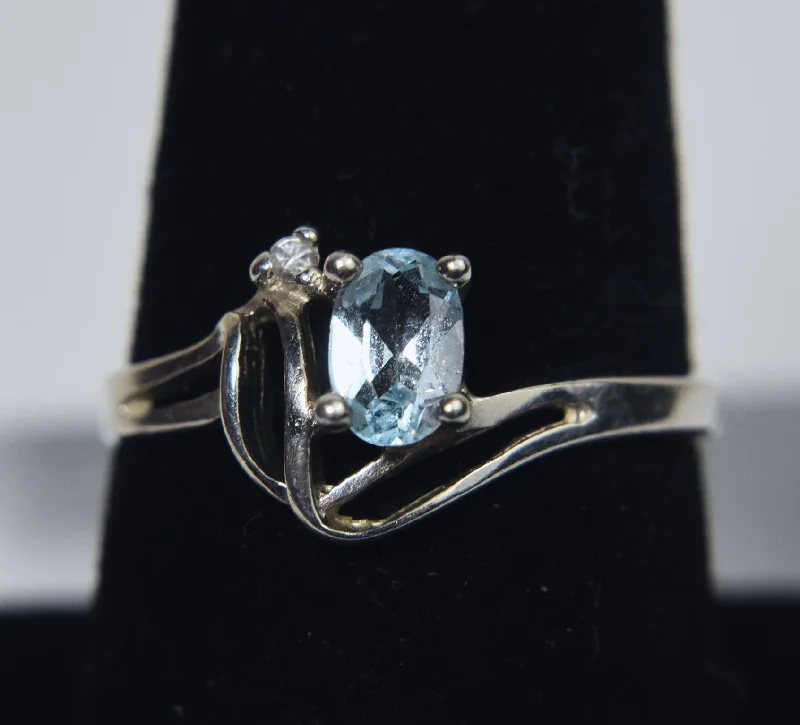 Simple Wedding Ring for Men-Weekenders - Sterling Silver Light Blue Stone and Diamond Ring - Size 8