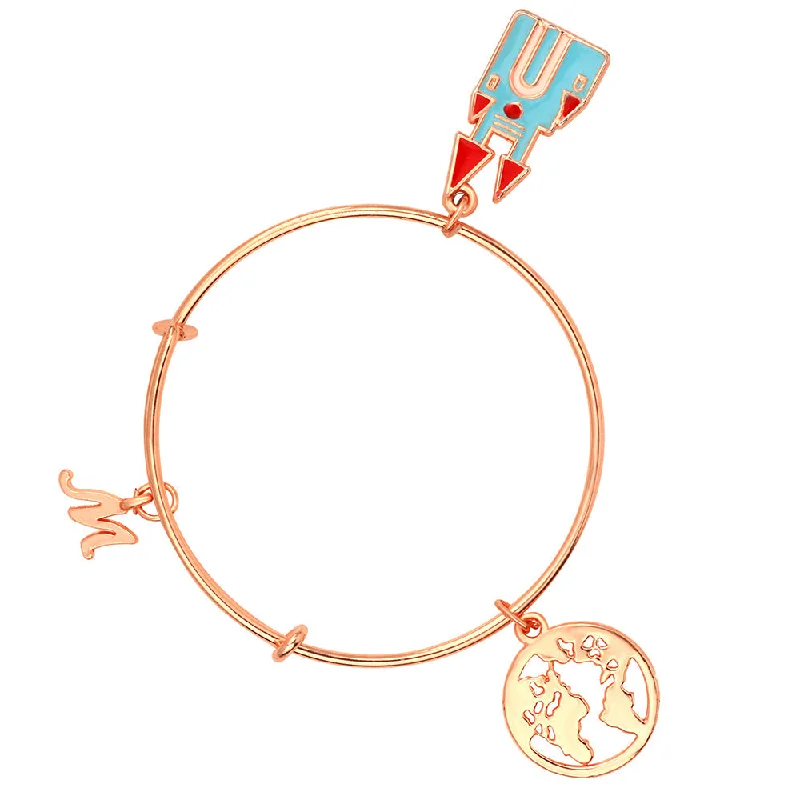 Dazzling Gold Bangles for Evening Parties-Mahi M Letter & House and  World Map Shaped Rose Gold Plated Charm Bracelet for Girls (BRK1100840Z)