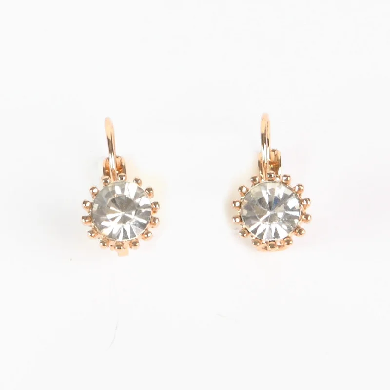 Gorgeous Earrings for Party Nights-Lovett Clear Swarovski Clear Crystal on Gold French Wire Earrrings