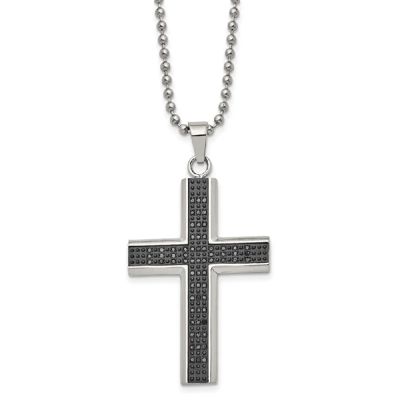 Artistic Gemstone Necklace-Stainless Steel Black Rhodium Black Diamond Cross Necklace, 24 Inch