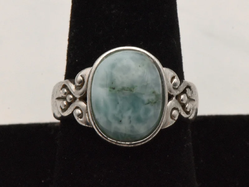 Silver Engagement Ring for Minimalist Style-Vintage Larimar Sterling Silver Ring - Size 9