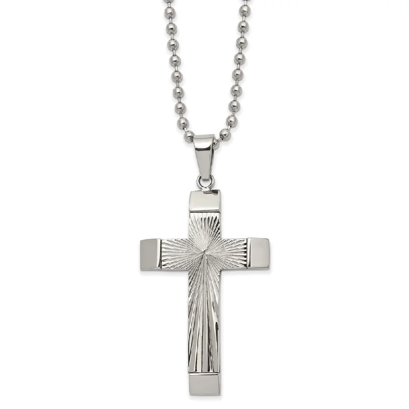 Bold Chunky Necklace for Bold Fashion-Men's Stainless Steel Starburst Cross Necklace, 22 Inch