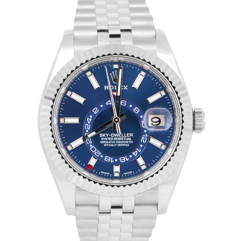 Sports Watches for Outdoor Activities-2021 PAPERS Rolex Sky-Dweller BLUE Steel 18K White Gold 326934 42mm JUBILEE BOX