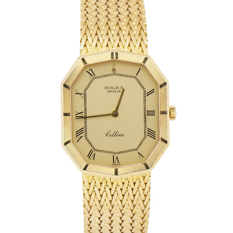 Classic Analog Watches for Women-VINTAGE UNPOLISHED 1985 PAPERS Rolex Cellini Champagne 18K Gold 28mm 4999/8 BOX