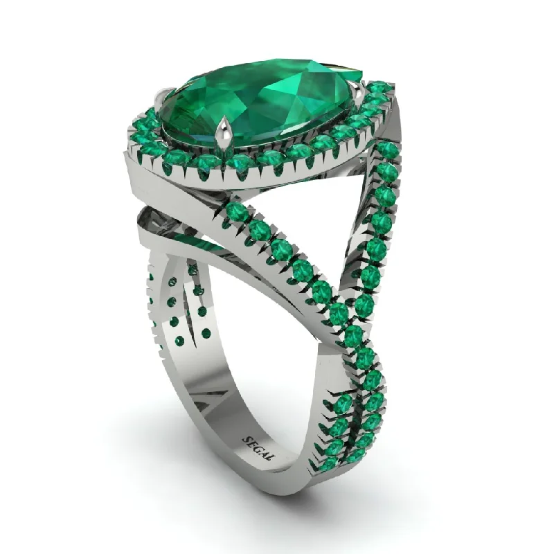 Stylish Wedding Band for Women-Infinity Style Shank Halo Pear Emerald Engagement Ring - Janelle No. 21