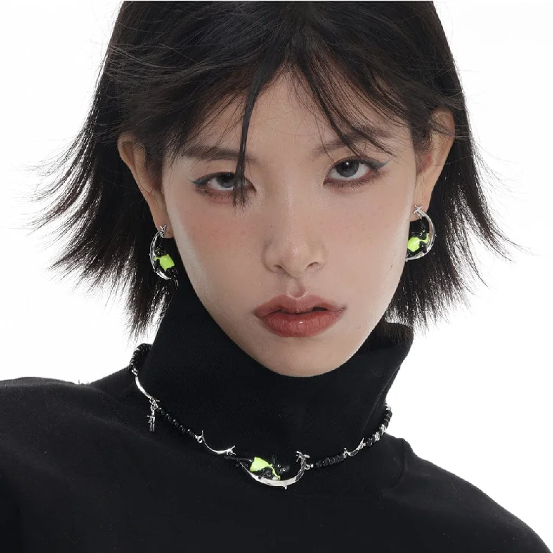 Elegant Earrings for Formal Wear-Women's Grunge Moon Cat Earrings