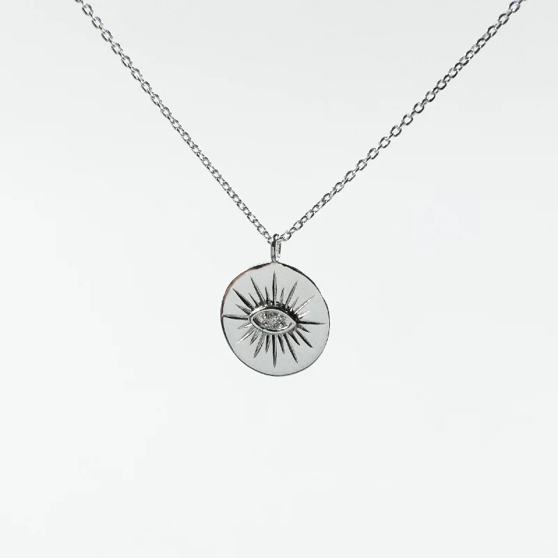 Sterling Silver Necklace for Formal Wear-Round Silver Eye Necklace