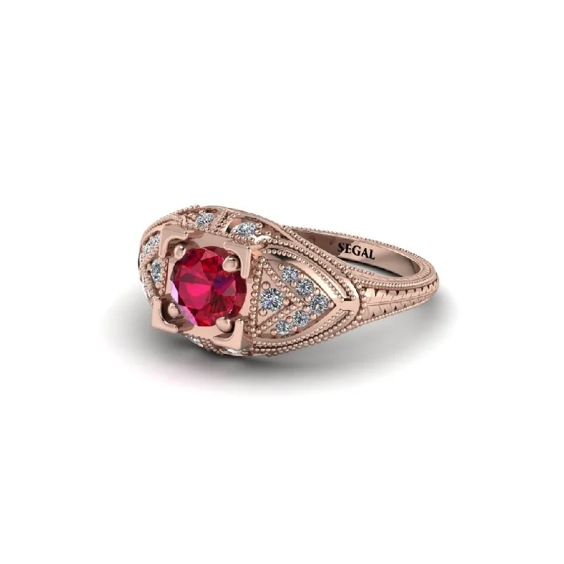 Beautiful Ruby Ring for Statement Look-Round Ruby Filigree Art Deco Vintage Engagement Ring - Bree No. 11