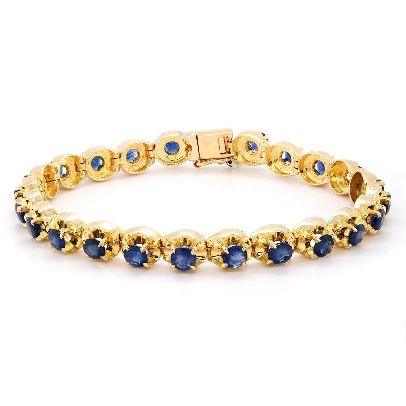 Fashionable Leather Bracelet for Stylish Men-YELLOW GOLD OVAL CUT SAPPHIRE TENNIS BRACELET