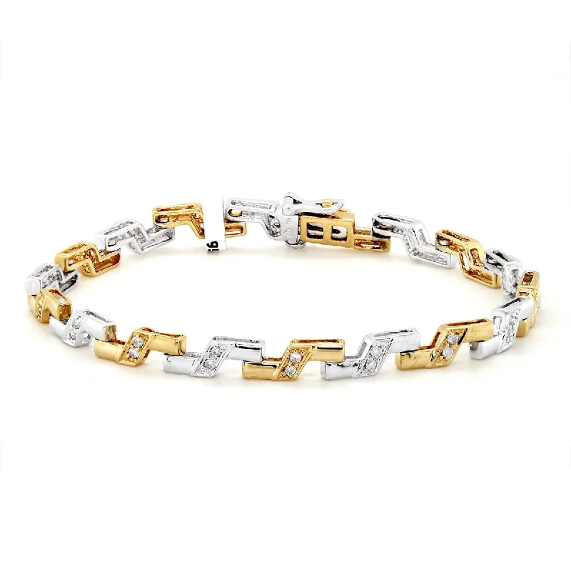 Adjustable Leather Bracelet for Comfort-TWO-TONE GOLD GEOMETRIC DIAMOND BRACELET,1/3 CT TW