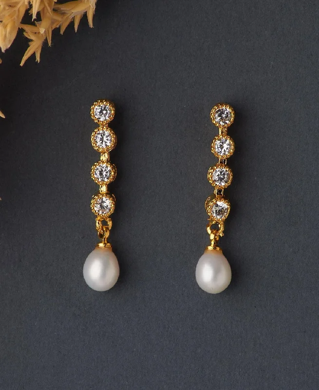 Artistic Drop Earrings for Fashion Lovers-Trendy Stone Studded Pearl Earring