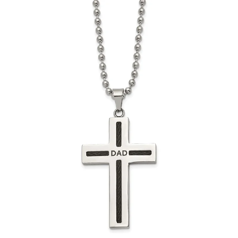 Beaded Necklace for Fashion-Stainless Steel & Black Plated Cable DAD Cross Necklace, 24 Inch